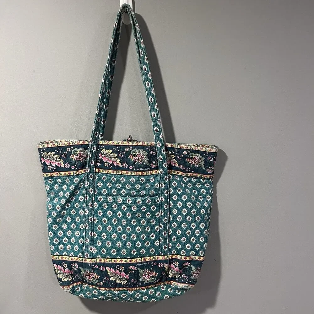 Vintage Vera Bradley Greenfield Quilted Large Tote Shoulder Bag Button close
